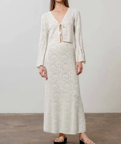 Moon River Kellyann Crochet Knit Skirt And Cardigan Set In White