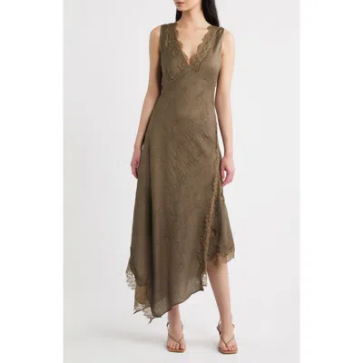 Moon River Lace Trim Asymmetrical Hem Dress In Green