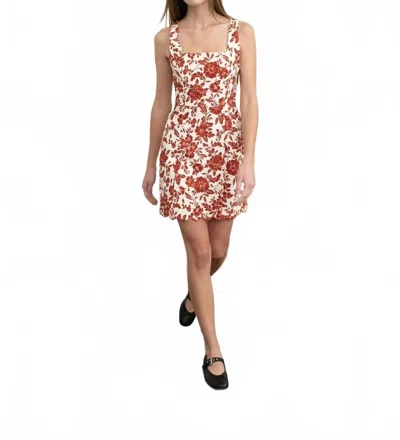 Moon River Lace Up Scallop Hem Mini Dress In Burgundy With Allover Floral Print In Multi