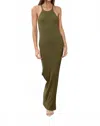 Moon River Lauren Knit Halter Maxi Dress In Olive Green In Green