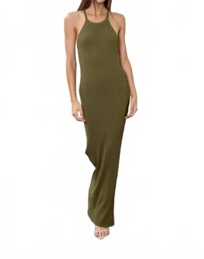 Moon River Lauren Knit Halter Maxi Dress In Olive Green