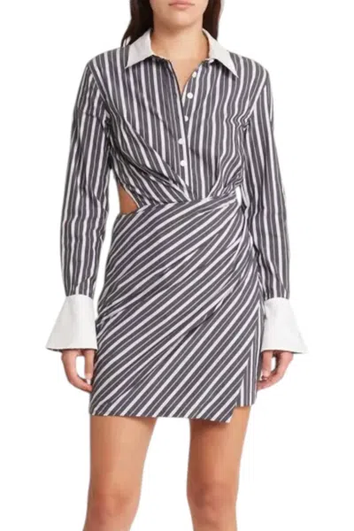 Moon River Lauren Striped Mini Dress In Gray/white In Multi