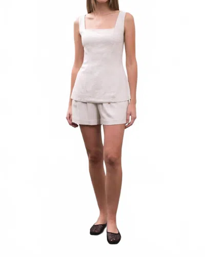 Moon River Square Neck Linen Top In White In Blue