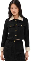 Moon River Long Sleeve Gold Button Closure Cropped Blazer Black In Black