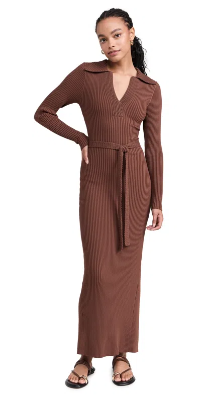 Moon River Long Sleeve Knit Midi Dress Brown In Gold