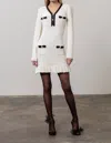 Moon River Long Sleeve Knit Pocket Dress With Bows In White/black