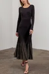 Moon River Long Sleeve Shimmer Maxi Dress In Black In Black