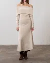 Moon River Off The Shoulder Sweater Midi Dress In Tan In Beige