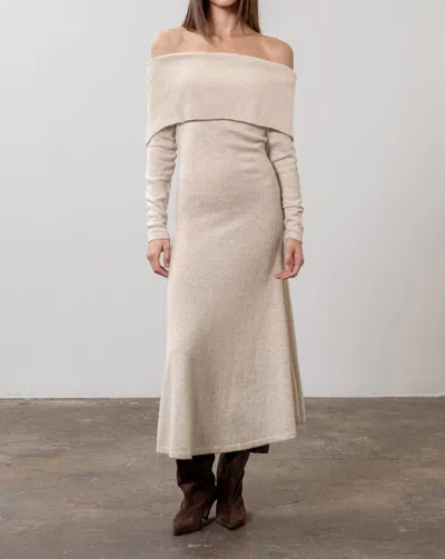 Moon River Marmalade Off-shoulder Sweater Midi Dress In Beige