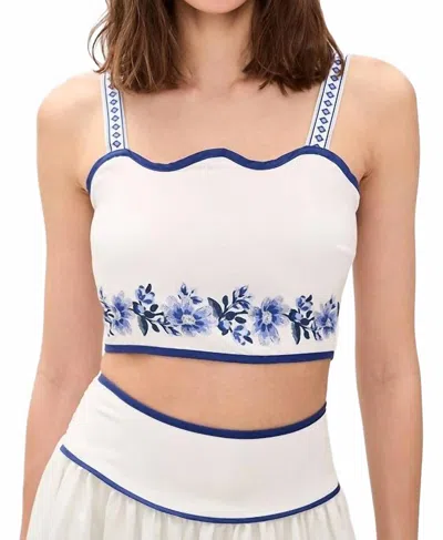 Moon River Melissa Sleeveless Crop Floral Detail Top In Off White Multi