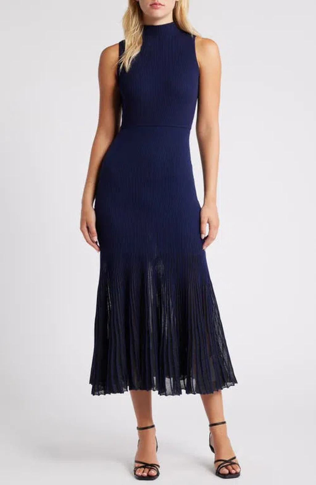 moon river metallic sleeveless rib sweater dress Moon River Metallic Sleeveless Rib Sweater Dress In Navy - 45% Off