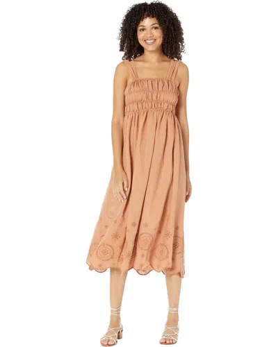 Moon River Midi Dress Women's Brown Square Neck Smocked Preppy Jdm778