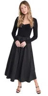 Moon River Sweetheart Neck Long Sleeves Mixed Media Dress In Black