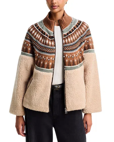 Moon River Mixed Media Fair Isle Sweater Jacket In Multi