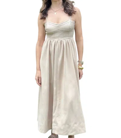 Moon River Mixed Media Midi Dress In White In Neutral
