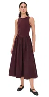 Moon River Mixed-media Midi Dress Oxblood In Brown