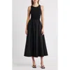 Moon River Mixed Media Sleeveless Dress In Black