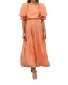 Moon River Molly Puff Sleeve Midi Dress In Coral In Orange