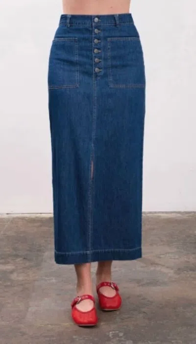 Moon River Natalia Denim Midi Skirt In Blue
