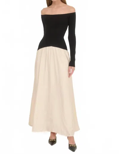 Moon River Off-shoulder Sweater Midi Dress In Black/ivory In Neutral