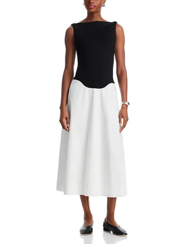 Moon River Off The Shoulder Drop Waist Midi Dress In Multi