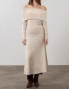 Moon River Off The Shoulder Sweater Midi Dress In Tan In Neutral