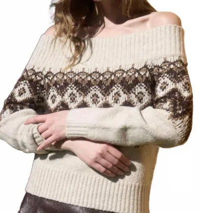 Moon River Off The Shoulder Sweater Top In Brown/ Multi