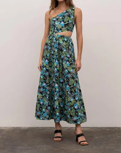 Moon River One Shoulder Floral Midi Dress In Tropical In Multi