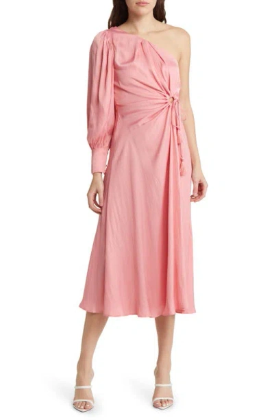 Moon River One-shoulder Ring Cutout Midi Dress In Pink