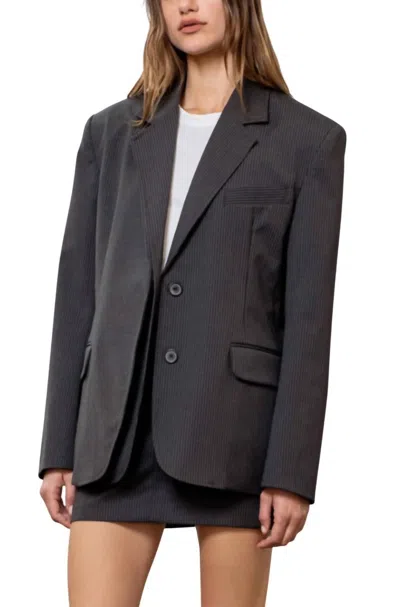Moon River Pinstripe Blazer In Charcoal In Pink