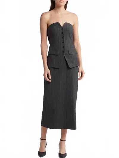 Moon River Pinstripe Midi Dress In Black In Gray
