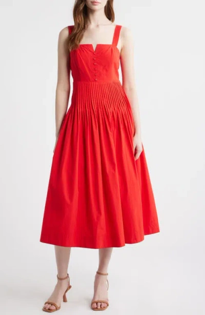 Moon River Pintuck Pleat Sleeveless Midi Dress In Red