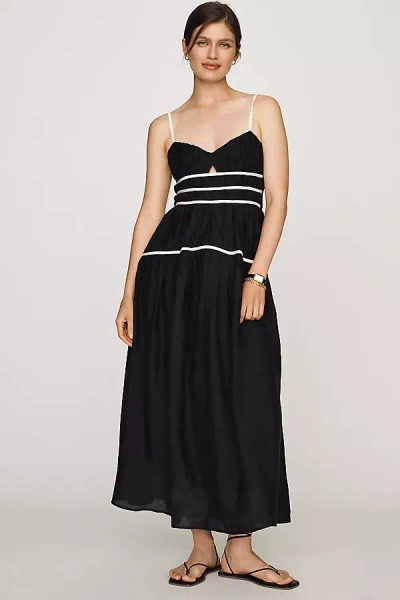 Moon River Piped Midi Dress In Black