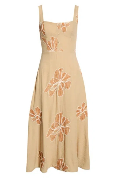 Moon River Placed Embroidered Floral Midi Dress In Multi