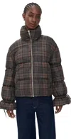 Moon River Plaid Puffer Jacket Dark Brown Multi In Brown