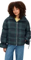 Moon River Plaid Puffer Jacket Green In Green