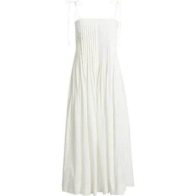 Moon River Pleat Detail Cotton Midi Dress In White