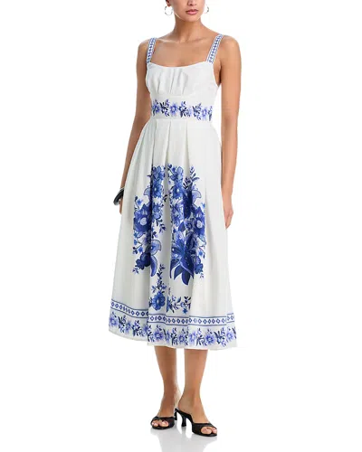 Moon River Pleated Bust Floral Midi Dress In White
