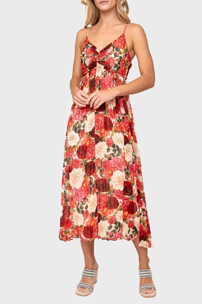 Moon River Pleated Midi Dress In Pink Multi