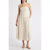 Moon River Pleated Strapless Maxi Dress In Natural