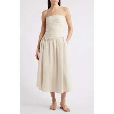 Moon River Pleated Strapless Maxi Dress In Natural