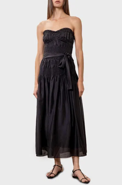 Moon River Pleated Strapless Midi Dress In Black