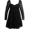 Moon River Harena Black Tulle Plisse Long Sleeve Mini Dress In Black