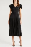 moon river plisse midi dress Moon River Pliss Tiered Tulle Midi Dress In Black - 70% Off