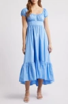Moon River Poplin High-low Maxi Dress In Blue