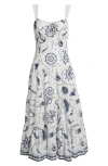 Moon River Print Ruffle Hem Sleeveless Midi Dress In Ivory Multi