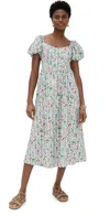 Moon River Puff Sleeve Corset Midi Dress Ivory Multi In Ivory Multi