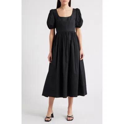 Moon River Puff Sleeve Cotton Midi Dress