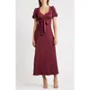 Moon River Puff Sleeve Lace Trim Maxi Dress In Burgundy