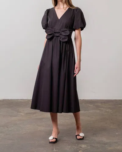 Moon River Puff Sleeve Midi Dress In Vintage Black